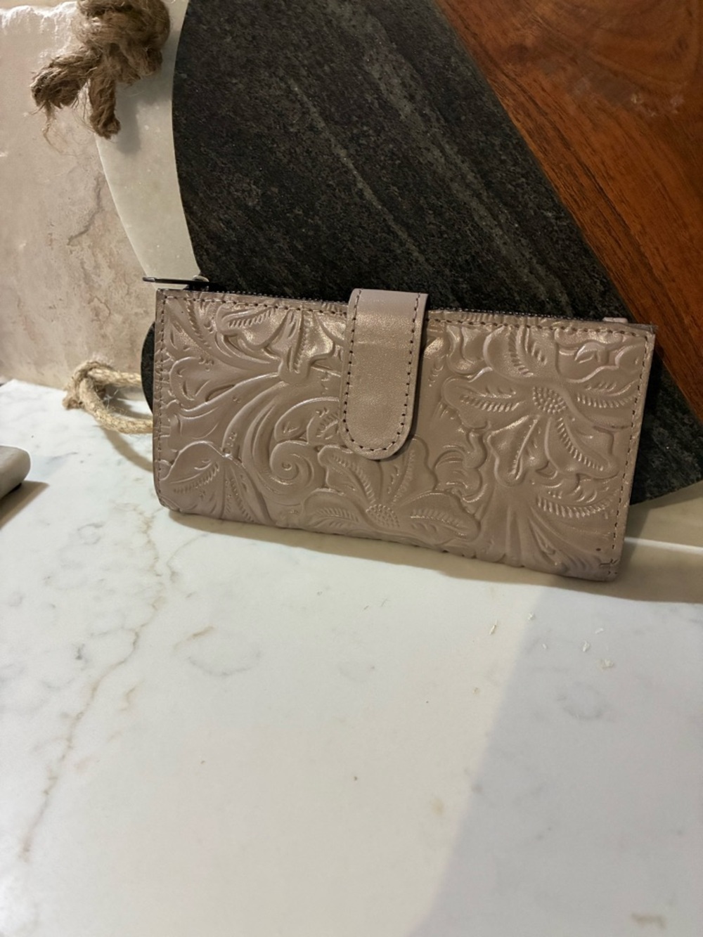 Patricia Nash Embossed Floral Leather Wallet - Taupe